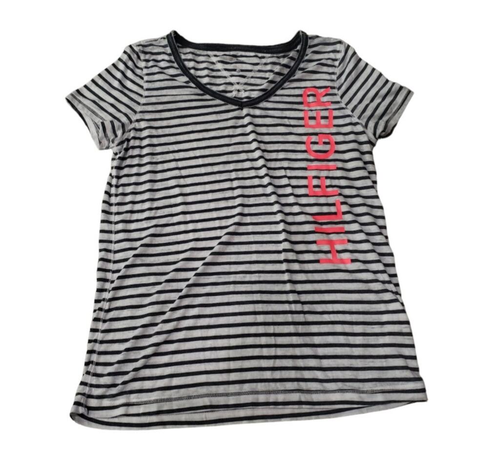 Tommy Hilfiger Sport Multicolor Striped Short Sleeve V-Neck Cotton T Shirt